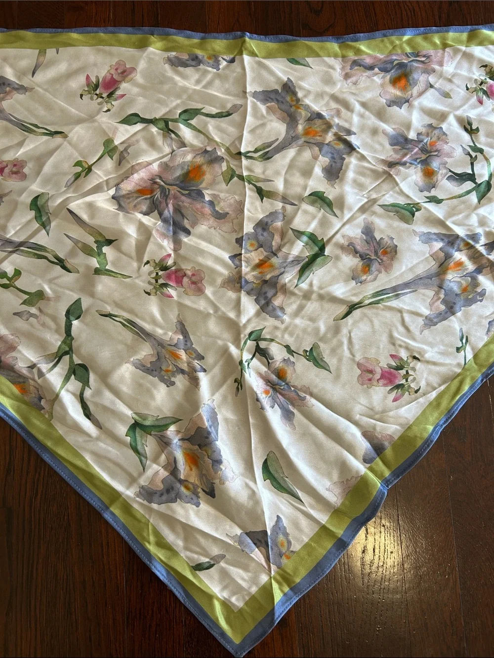 La Seine Silk Triangle Scarf in Cream and Green